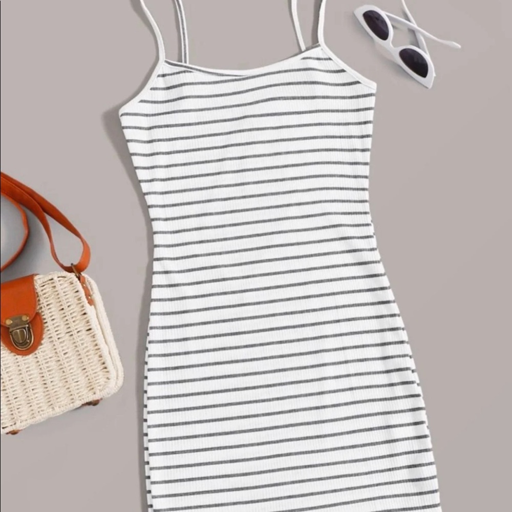 White & gray stripped dress